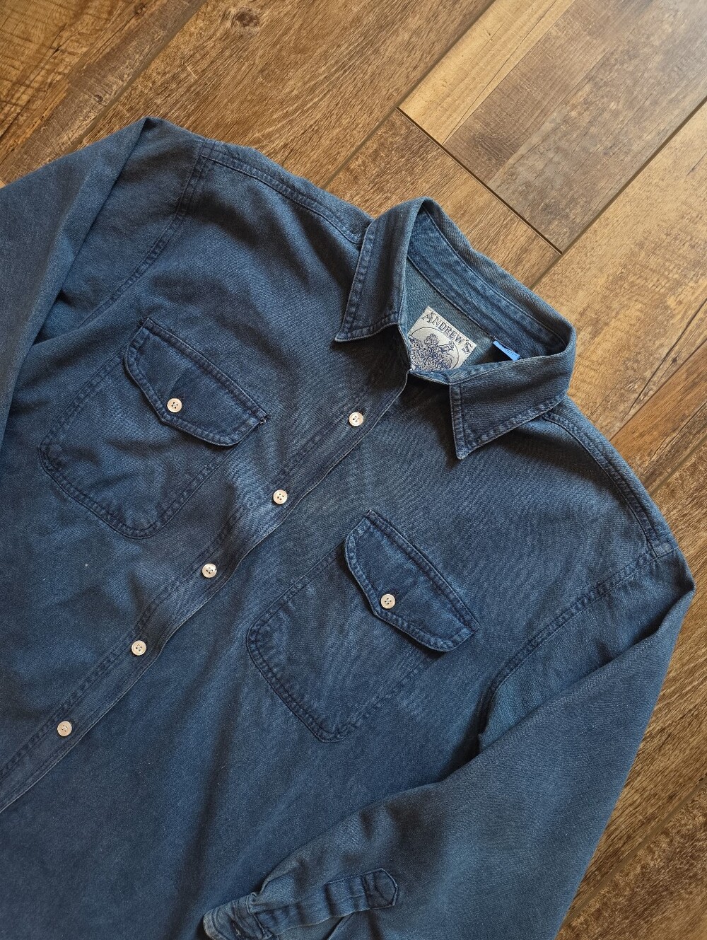 Andrew's Blues - Vintage Denim Work Shirt - Small - Sun-Faded Medium Wash Blue